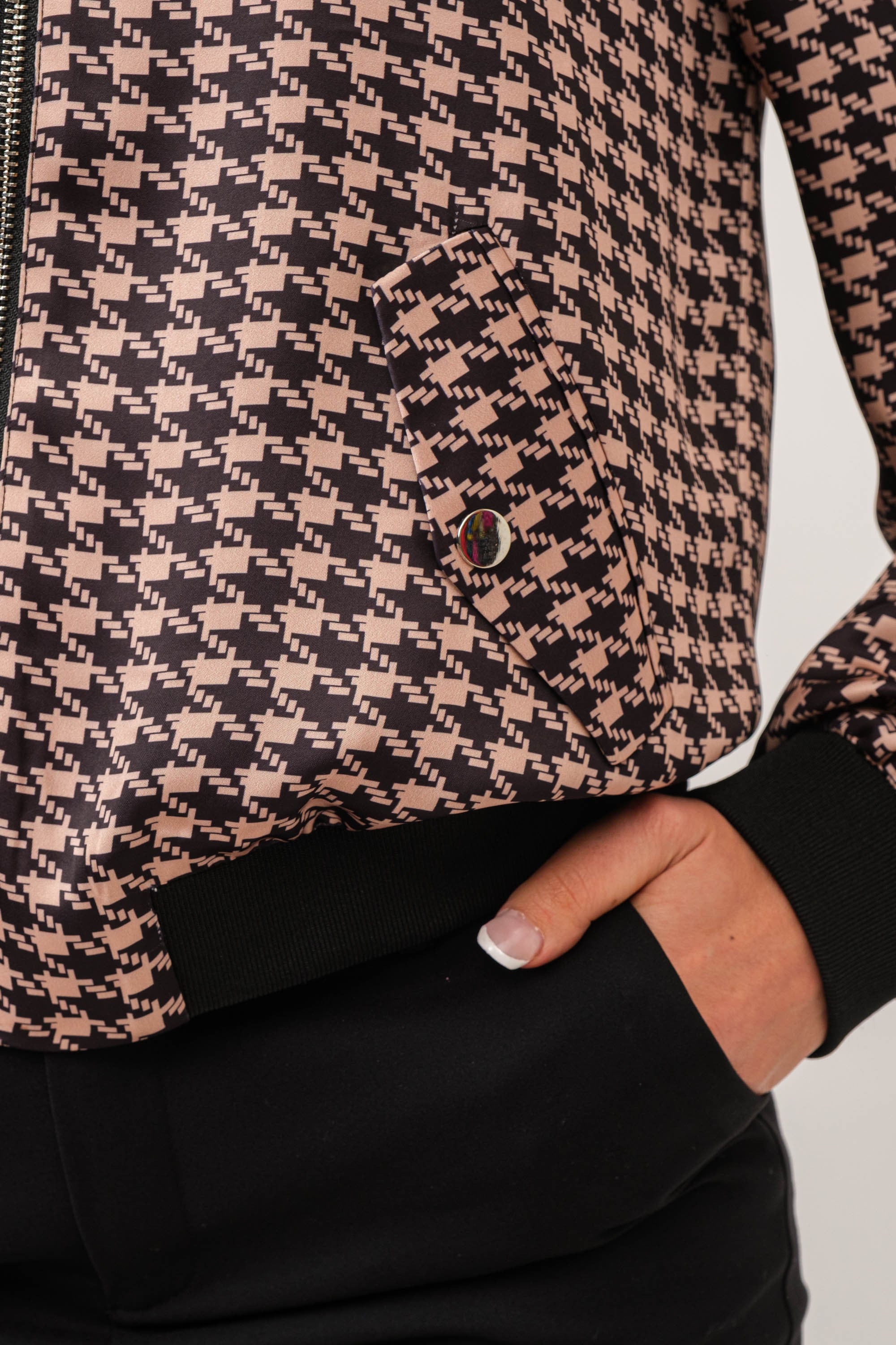 TCH9198A - Houndstooth Bomber Jacket