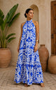 TM059- Mediterranean Bloom Halter Maxi Dress