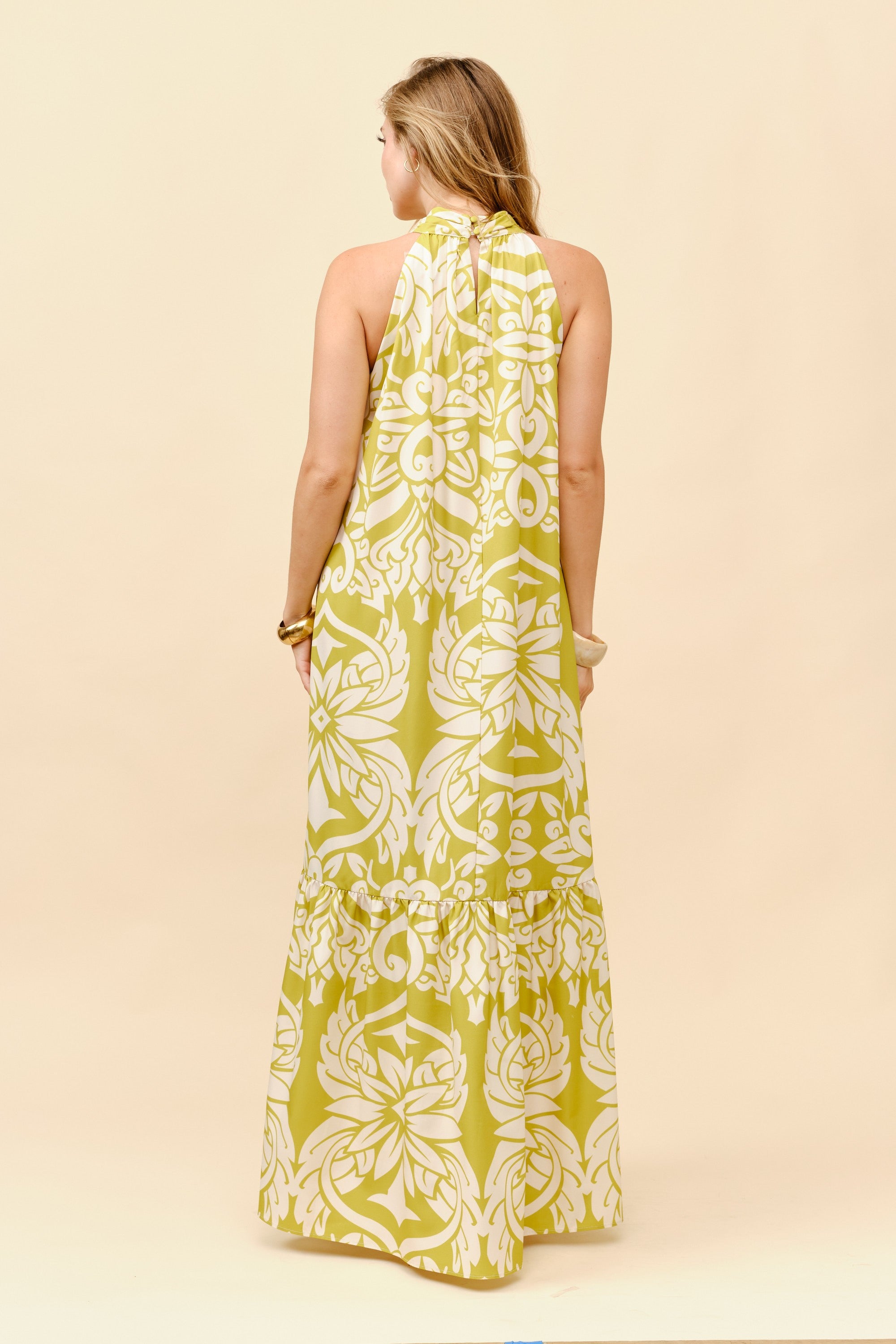 TM059- Mediterranean Bloom Halter Maxi Dress