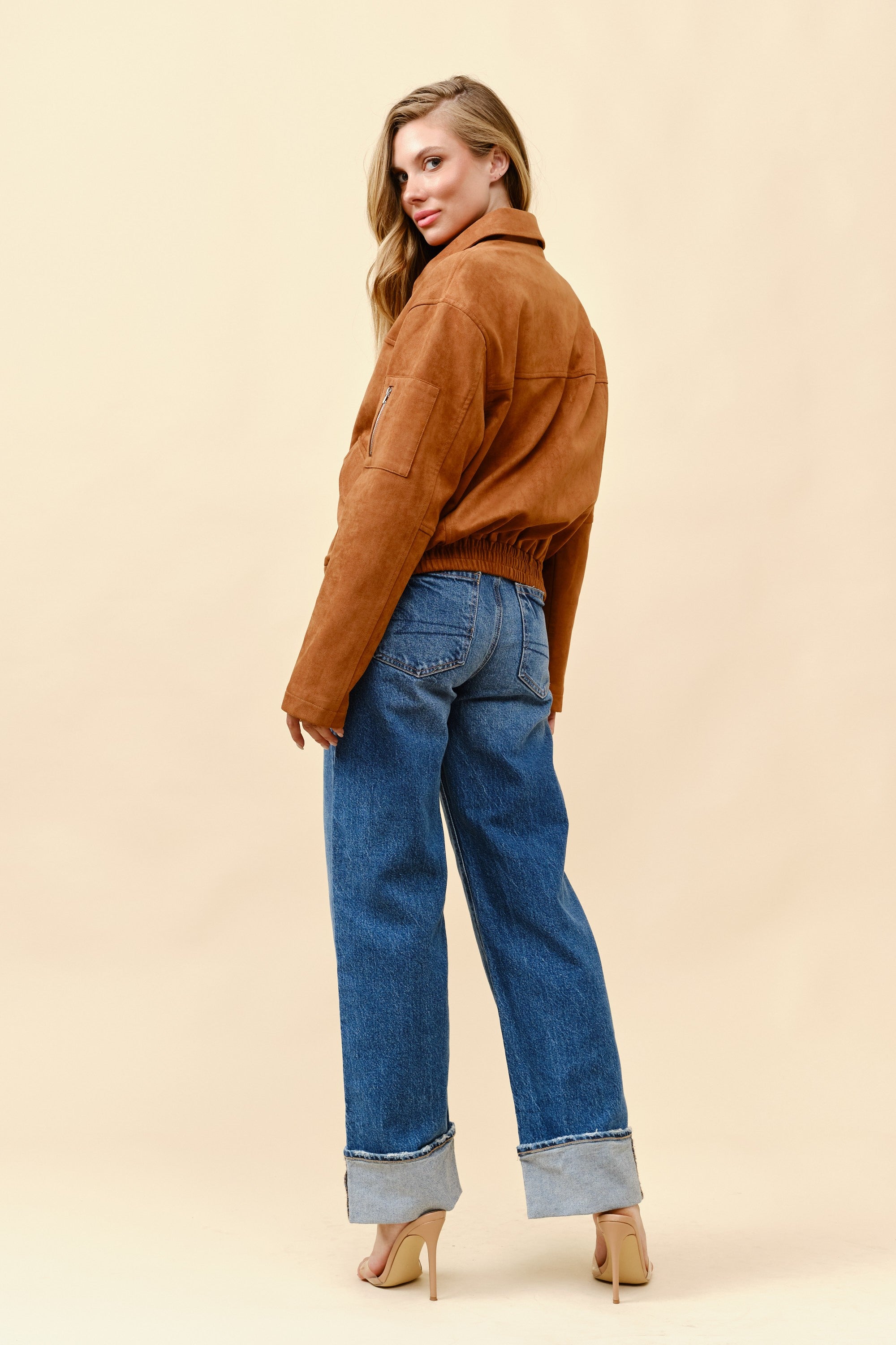 TCS2636 - Faux Suede Utility Zip Jacket