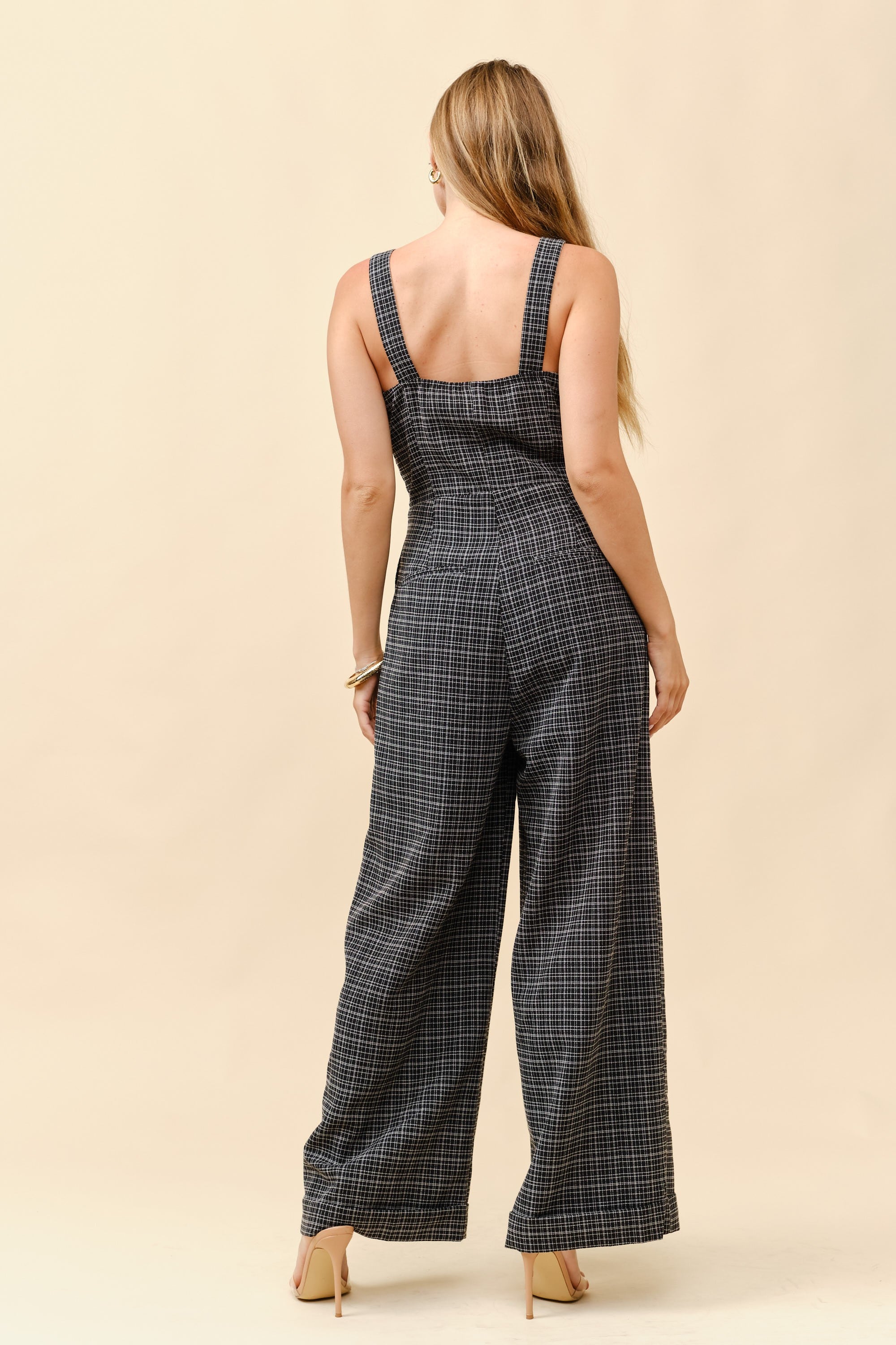 TM139- Plaid Wide-Leg Jumpsuit