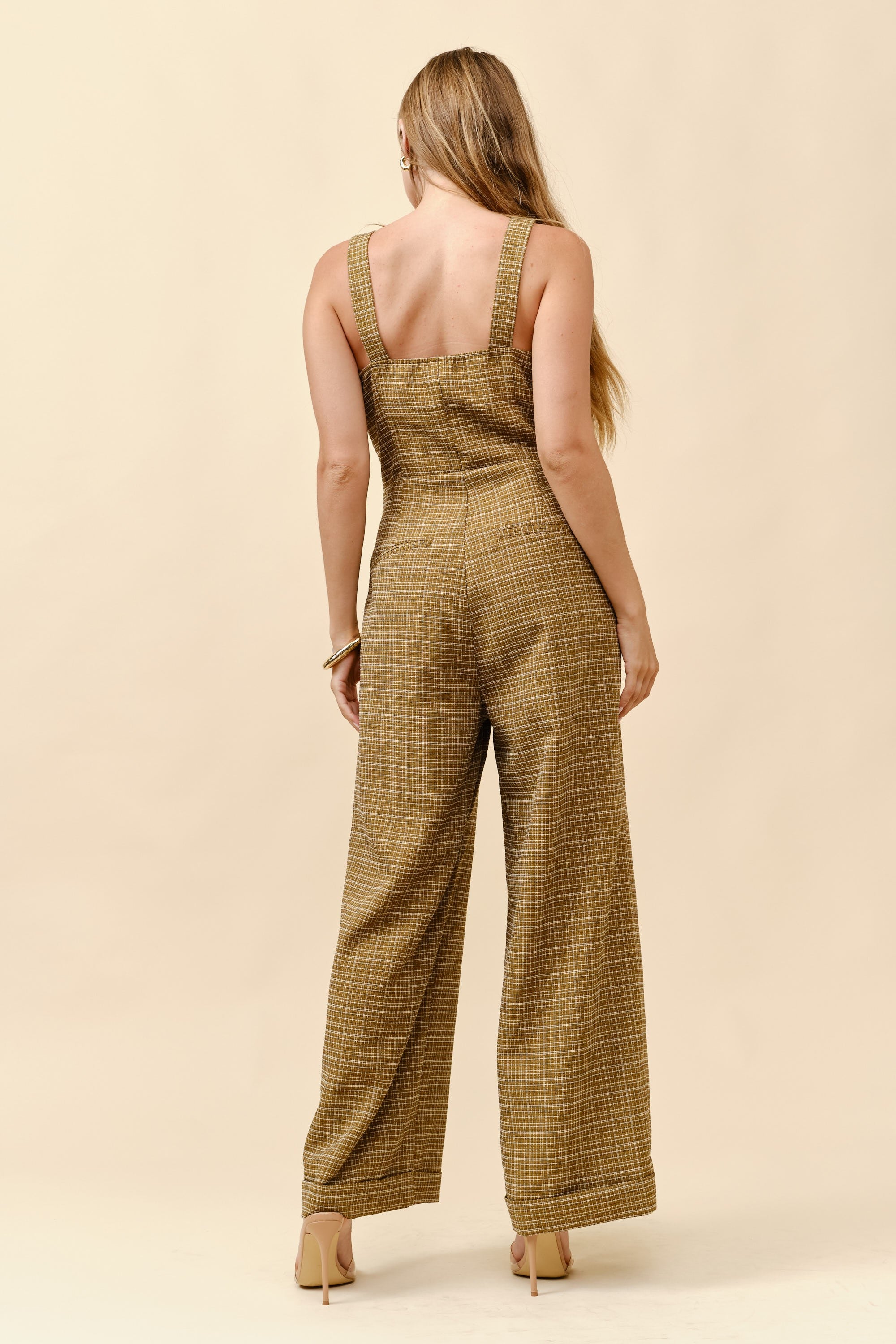 TM139- Plaid Wide-Leg Jumpsuit