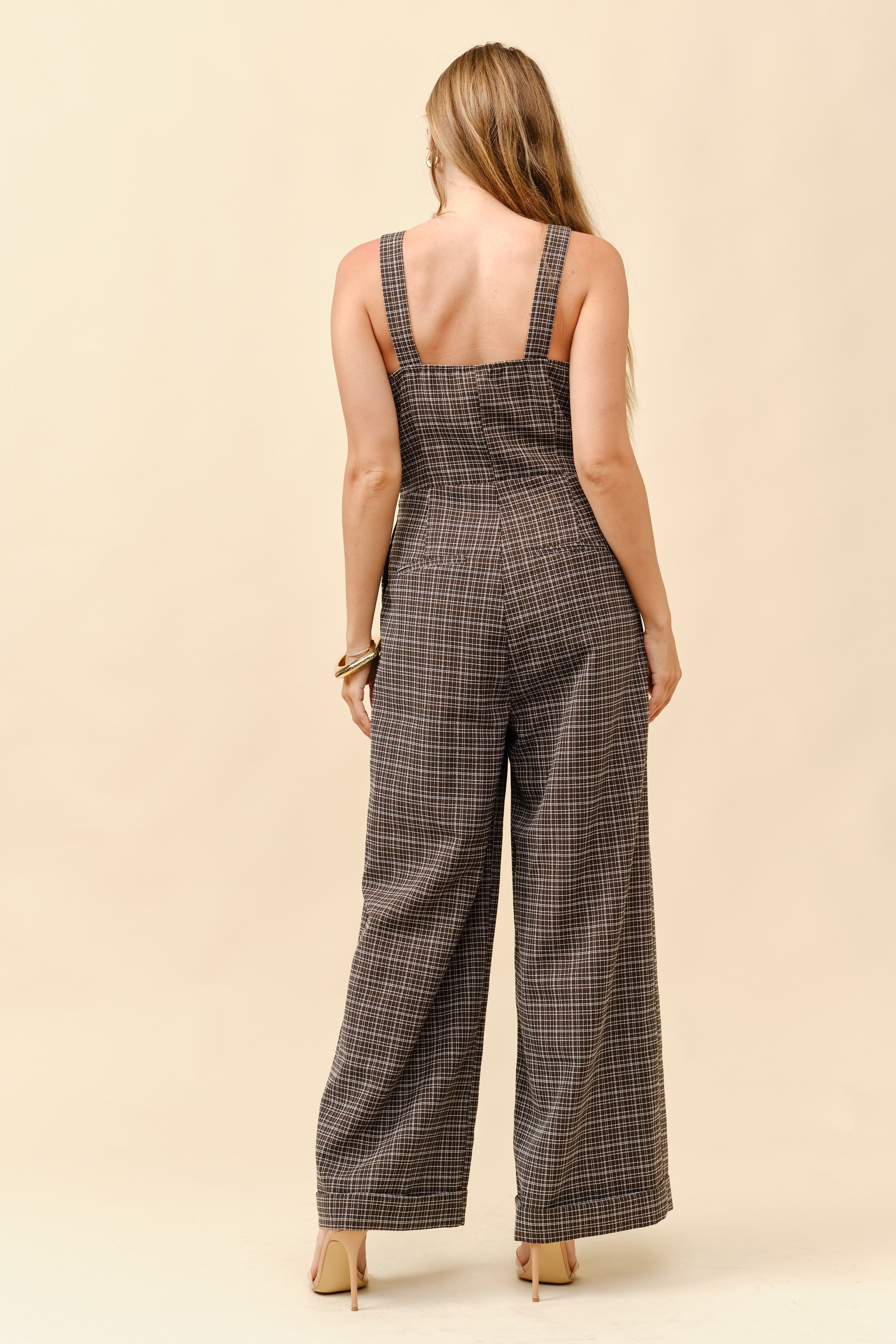 TM139- Plaid Wide-Leg Jumpsuit