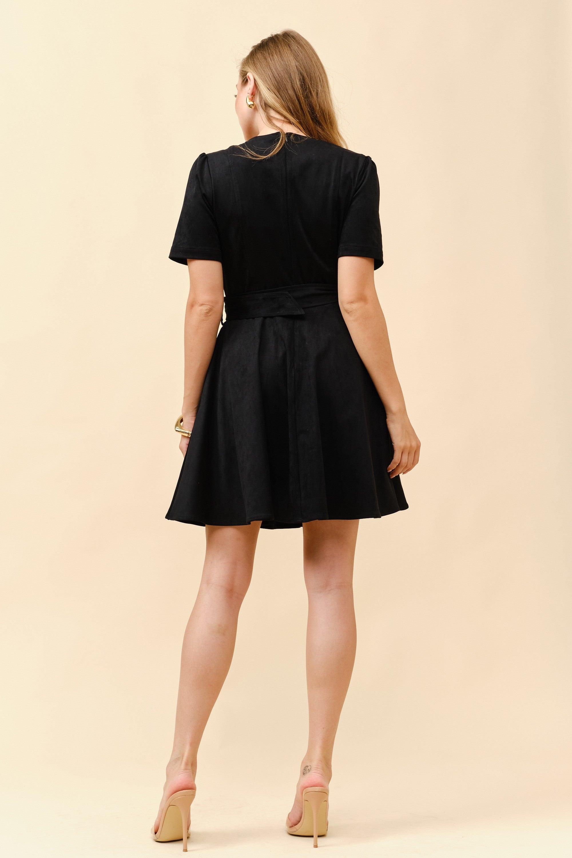 TM124B - Belted Fit & Flare Mini Dress