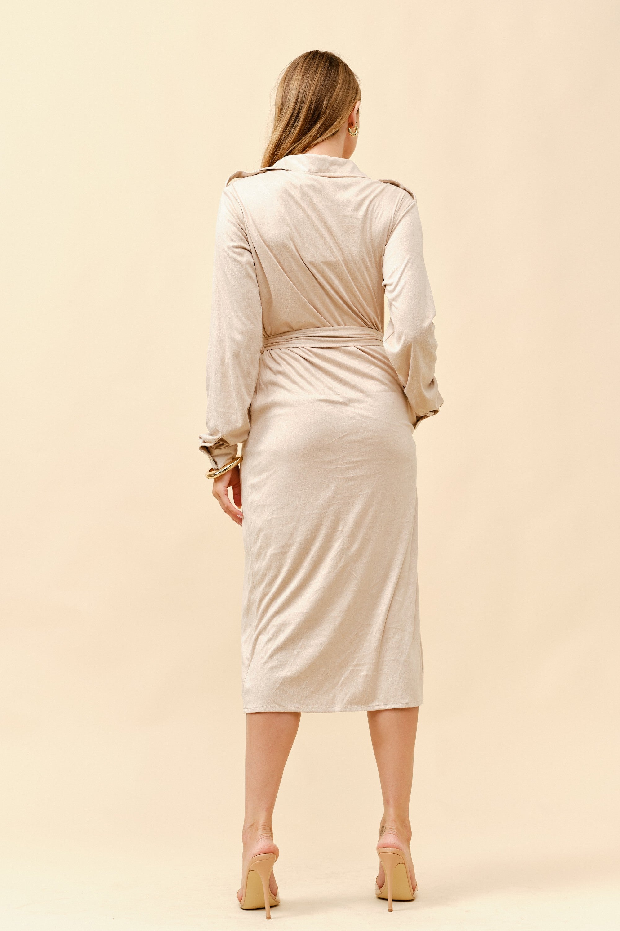 STC220 - Faux Suede Belted Midi Dress