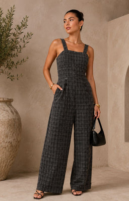 TM139 - Plaid Wide-Leg Jumpsuit
