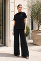 TM 485 - Satin Asymmetrical Top & Wide-Leg Pants Set