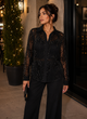 TM 496 - Sequin Sheer Button-Up Blouse