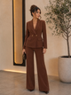 TCS3130 - Tailored Contrast Lapel Blazer & Wide Leg Pants Set