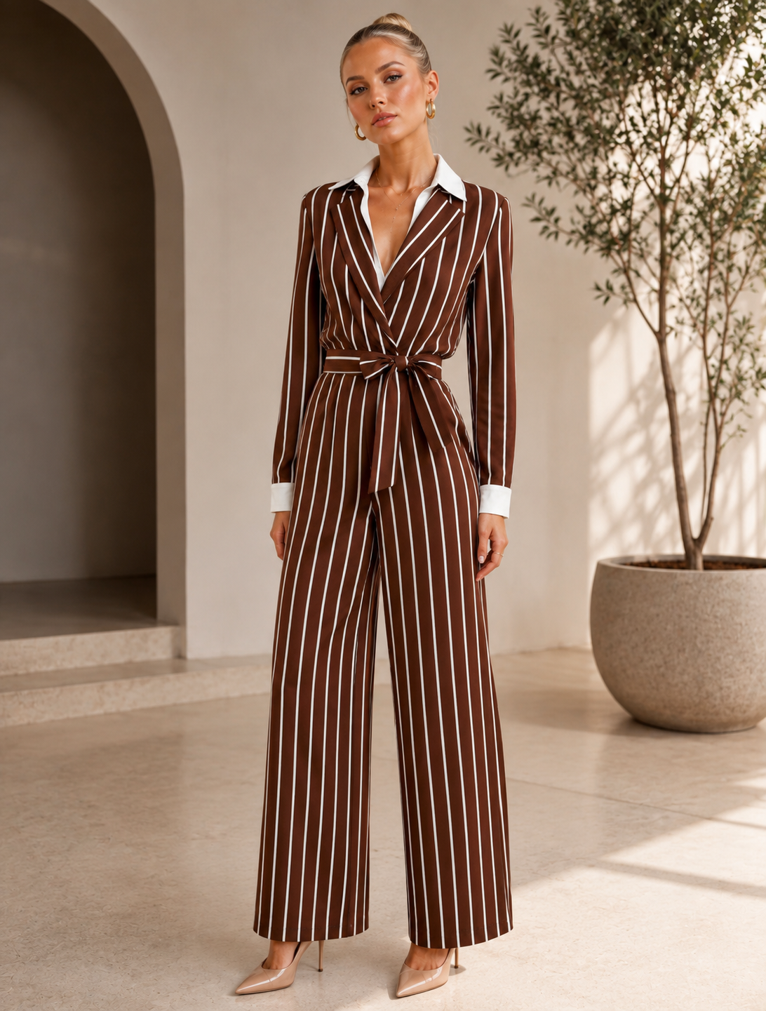 TM 425 - Pinstripe Wide-Leg Jumpsuit