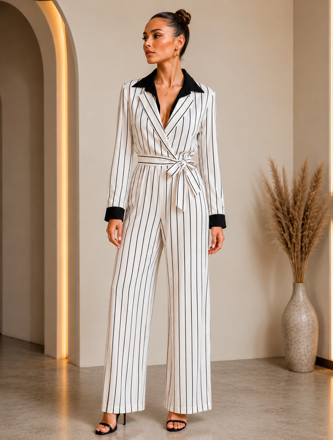 TM 425 - Pinstripe Wide-Leg Jumpsuit