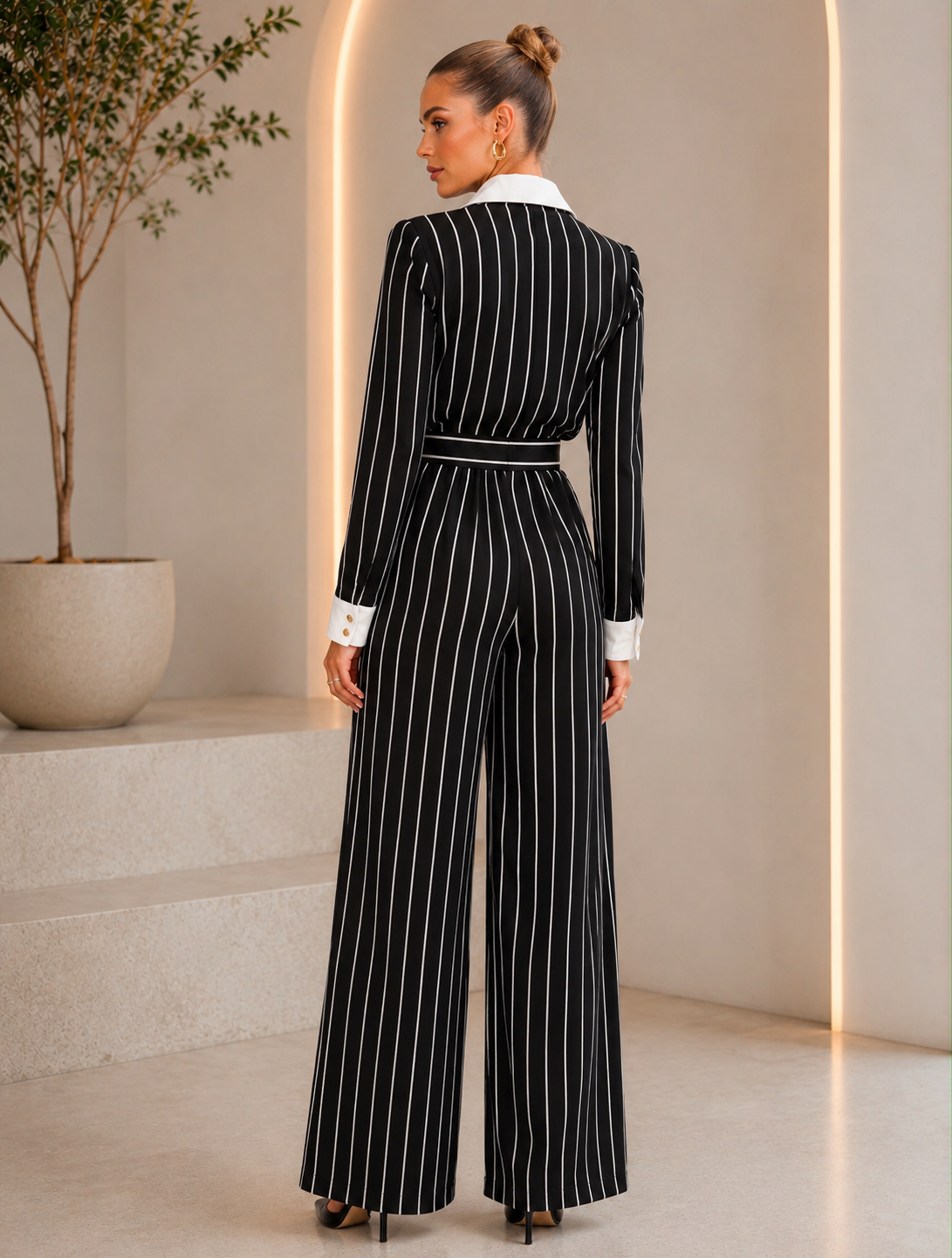 TM 425 - Pinstripe Wide-Leg Jumpsuit