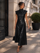 TCS 3110 - Faux Leather Utility Vest & Maxi Skirt Set