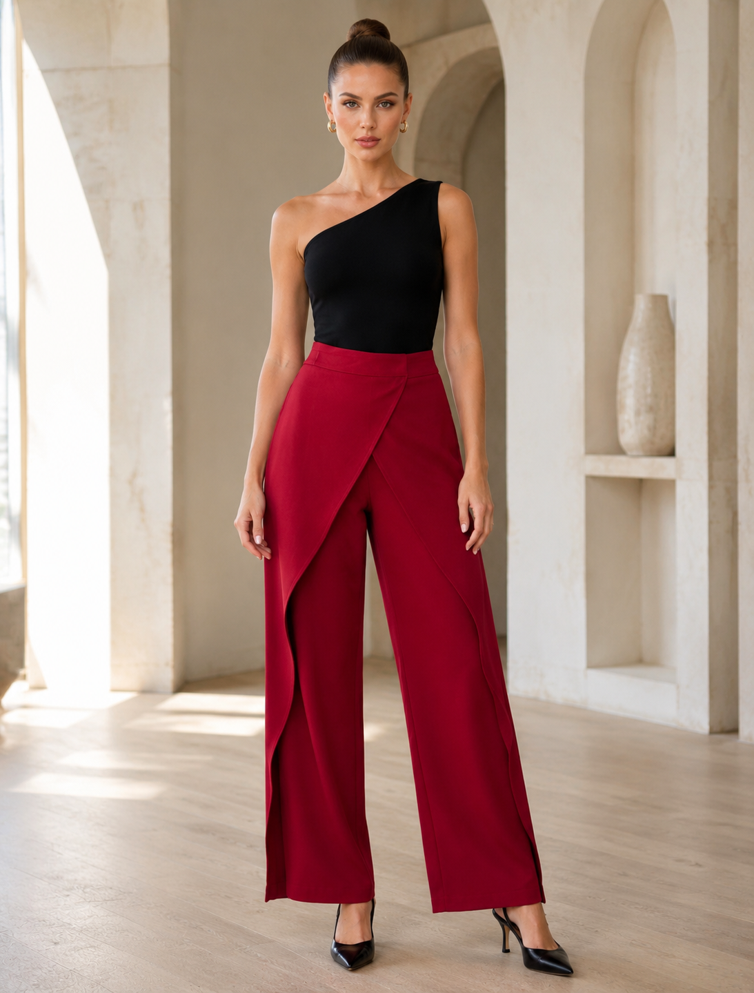 TM 520 - Layered Wrap-Front Wide-Leg Pants