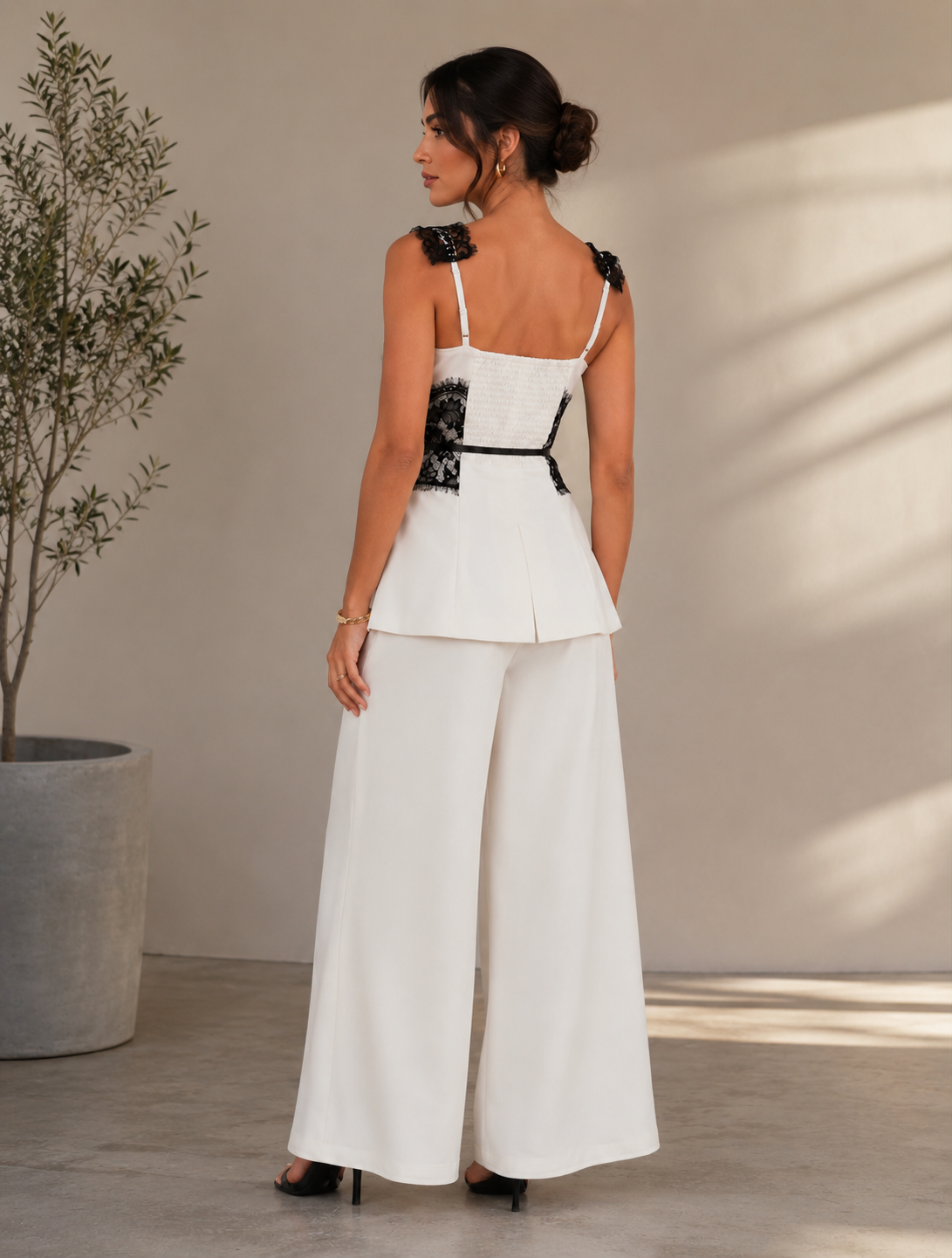TM434 - Lace Accent Wide-Leg Pant Set