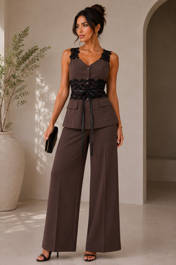 TM434 - Lace Accent Wide-Leg Pant Set