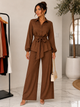 TM452 - Textured Belted Wide-Leg Pant Set