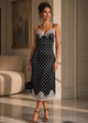TM401 - Polka Dot Lace Trim Midi Dress