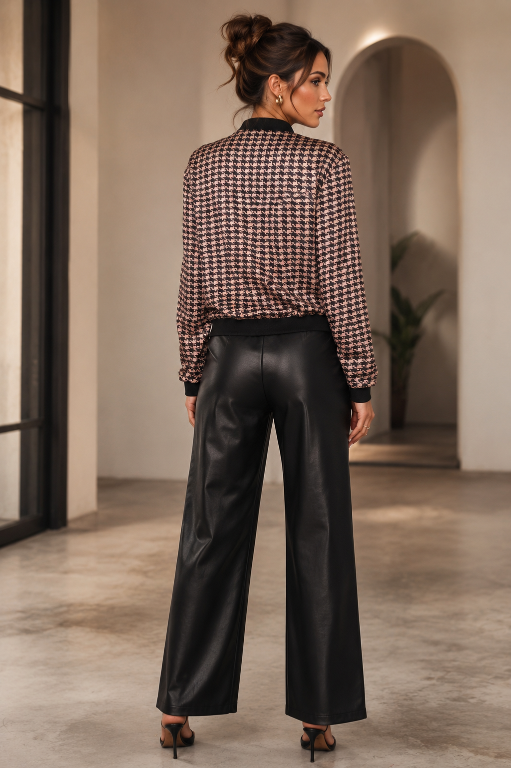 TCH9198A - Houndstooth Bomber Jacket