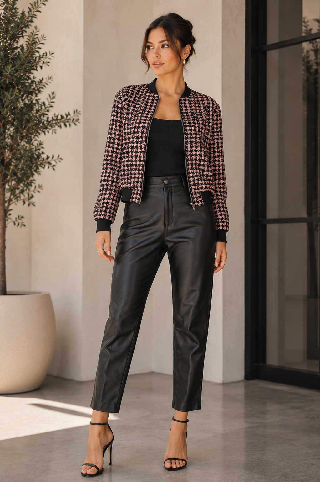 TCH9198A - Houndstooth Bomber Jacket
