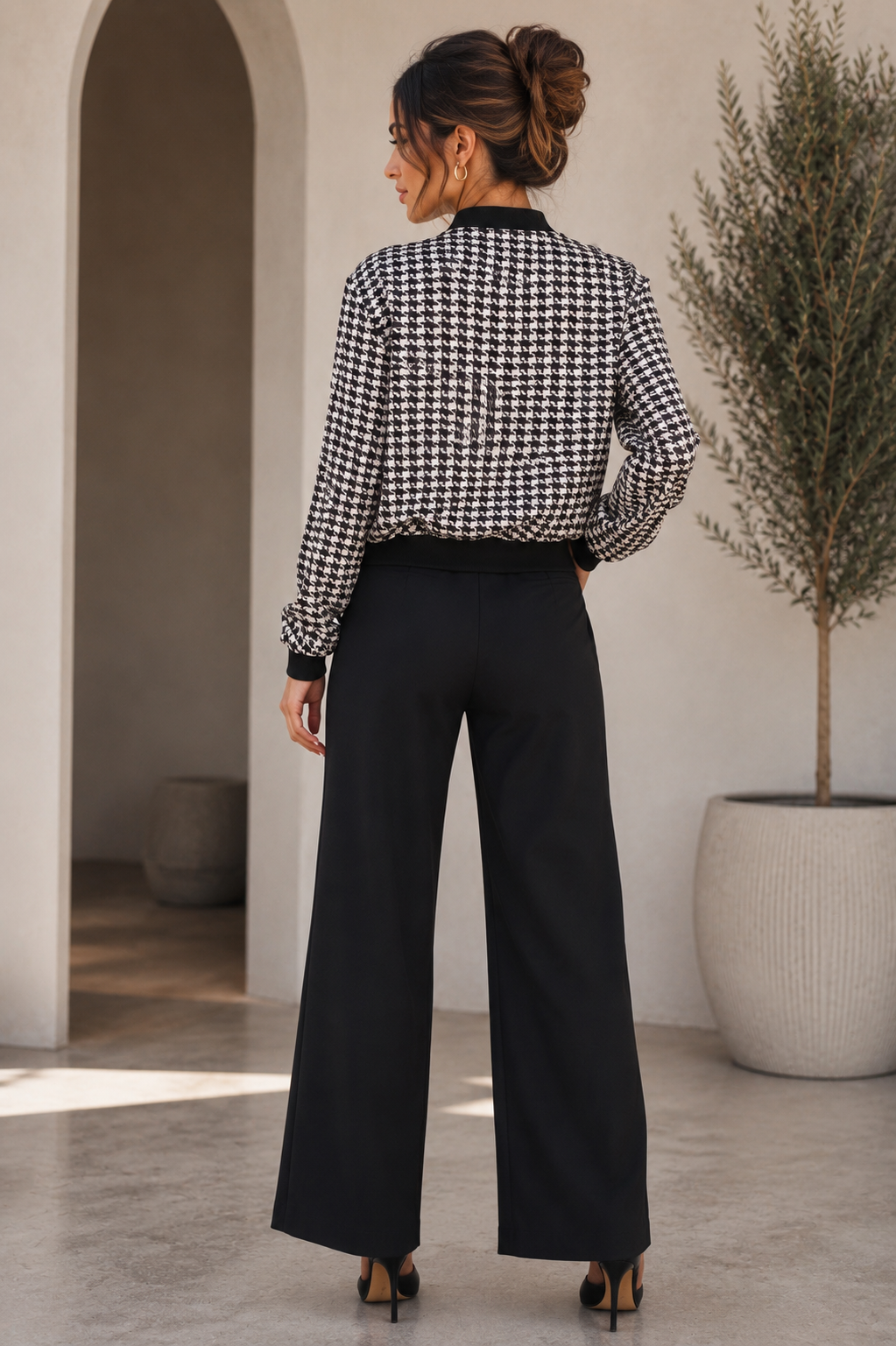 TCH9198A - Houndstooth Bomber Jacket