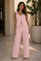 TCS24119 - Modern Button Front Top & Wide-Leg Pants Set