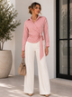 TM405 - Striped Wrap Tie Blouse