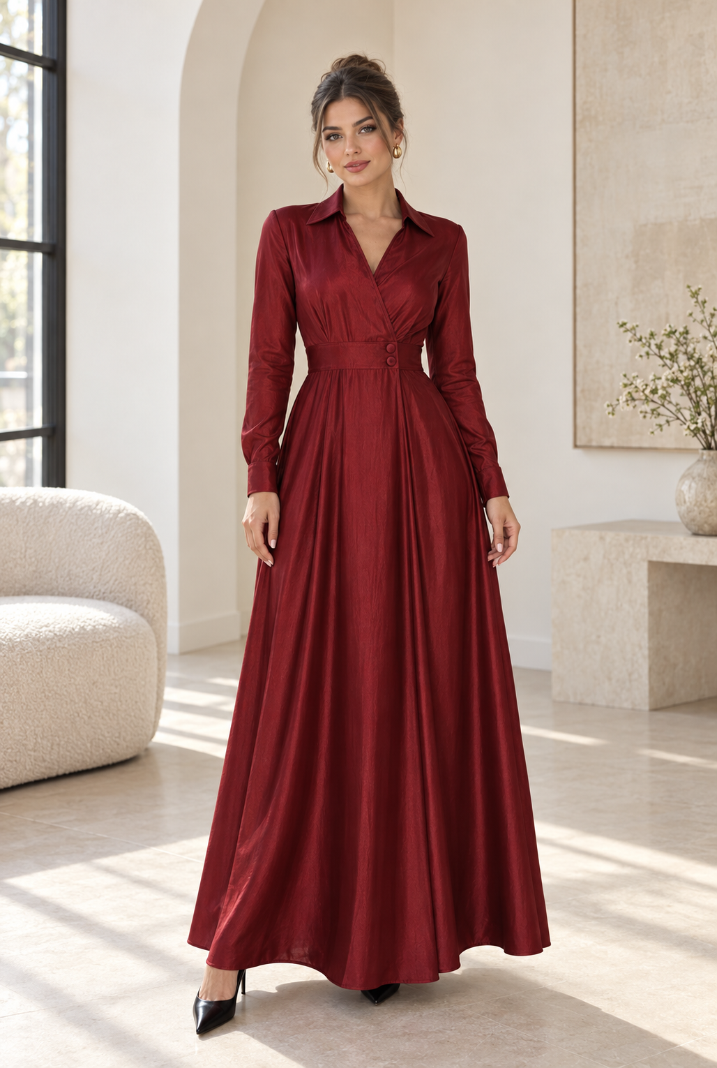 TM 561 - Collared Wrap Maxi Dress