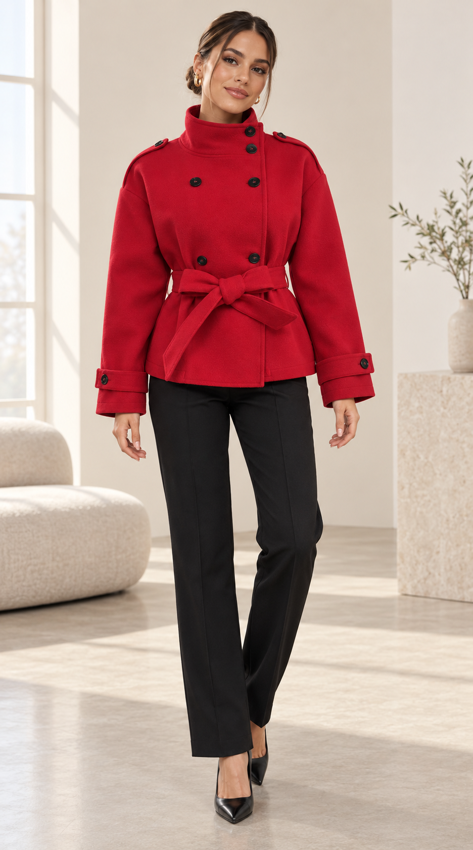TCS 3145 - Double-Breasted Belted High-Neck Coat