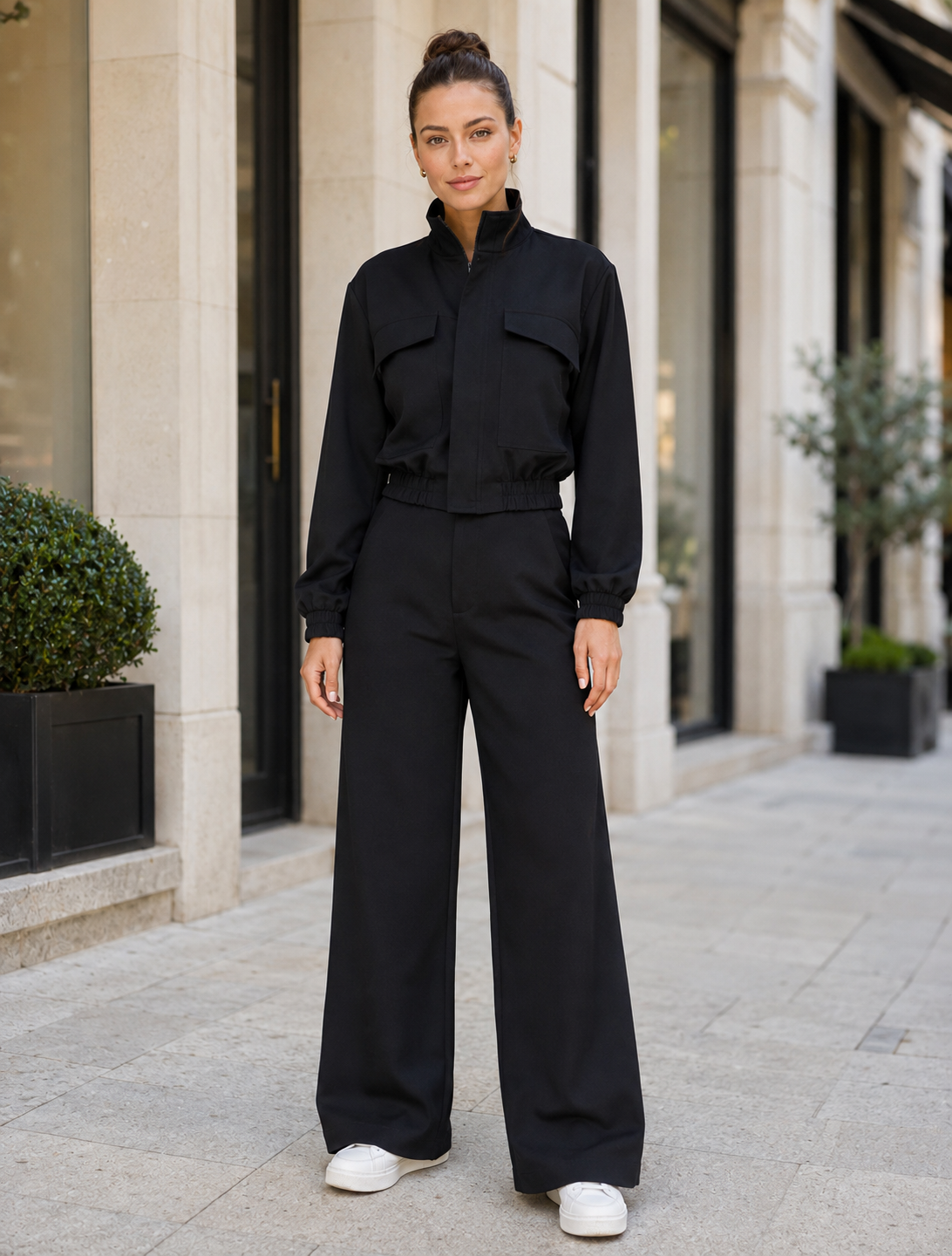 TM 499 - Cropped Utility Jacket & Wide-Leg Pants Set