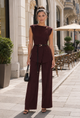 TM 512 - Belted Sleeveless Top & Wide-Leg Pants Set