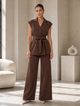 TCS 3150 - Belted Sleeveless Blazer & Wide-Leg Pants Set