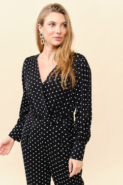 Long Sleeves Polkadot Belted Jumpsuit