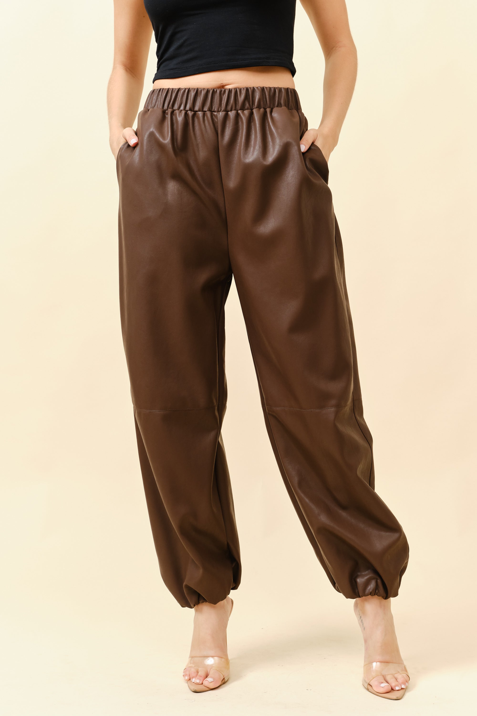 TCH1112- Elastic Faux Leather Pants/ Pre-packed: S(2) – M(2) – L(2) – 6pcs