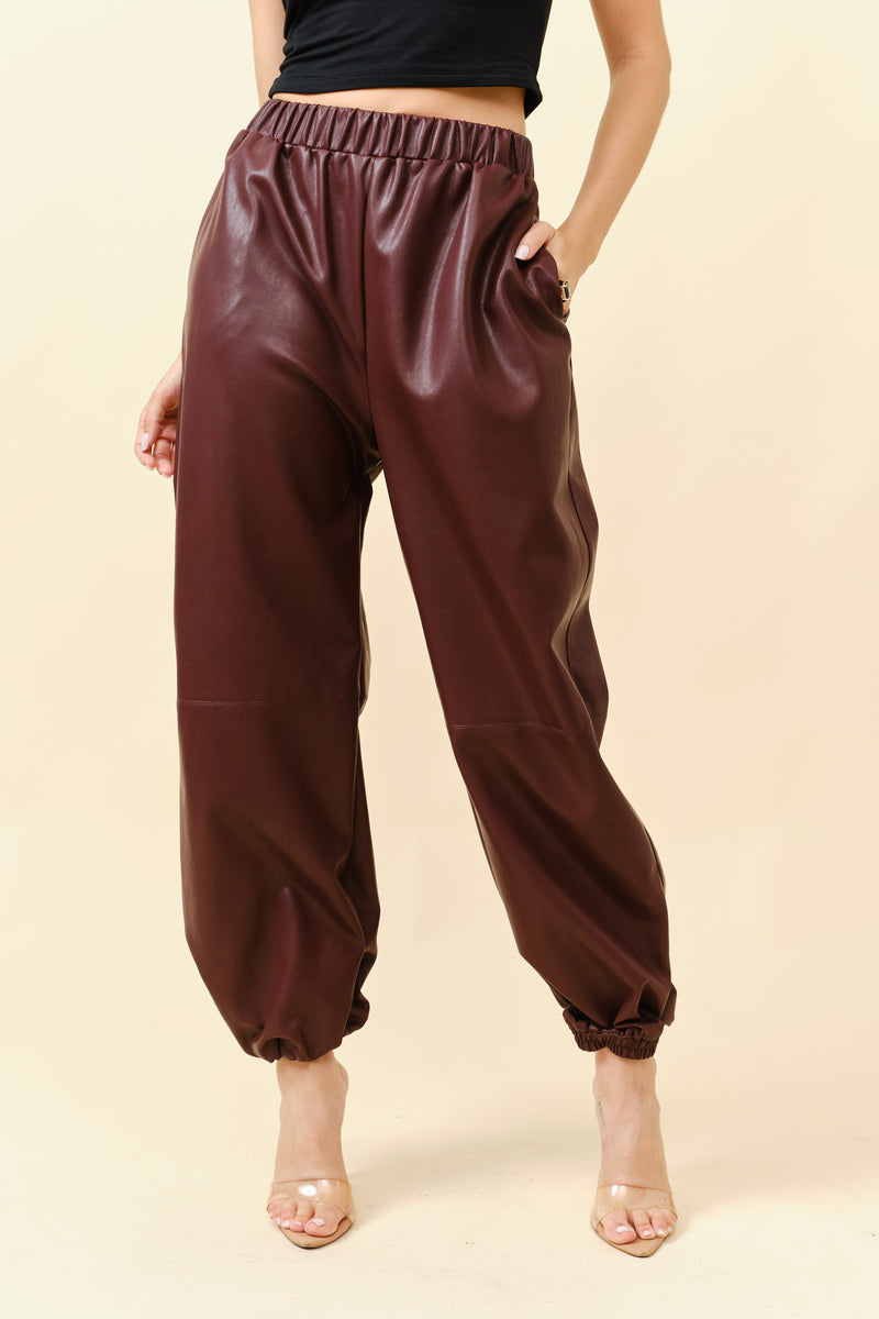Elastic Faux Leather Pants