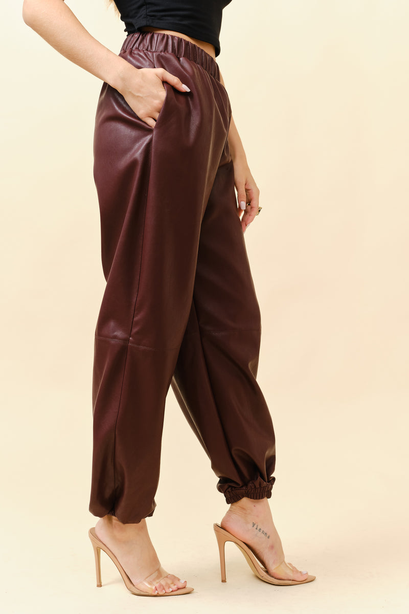Elastic Faux Leather Pants