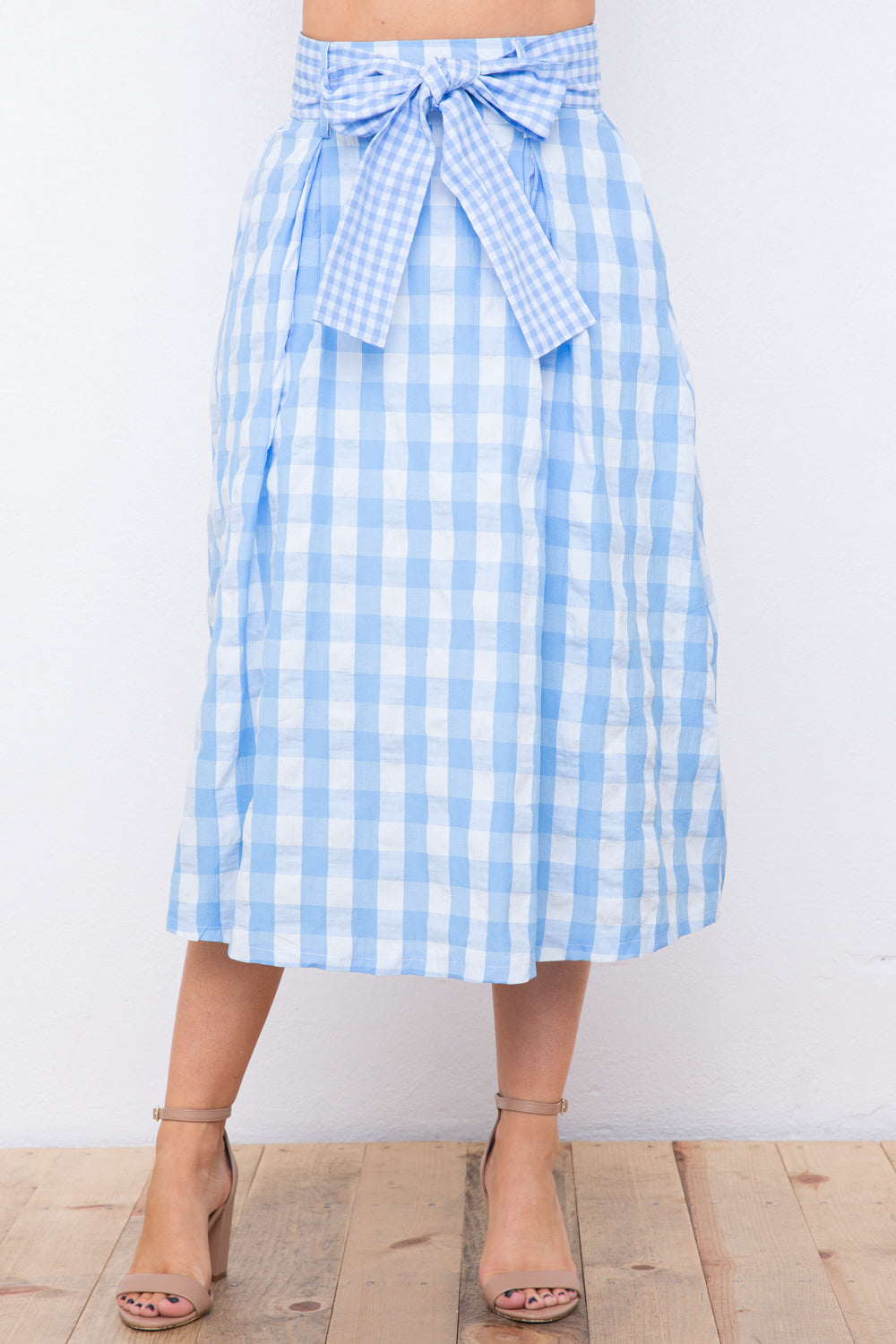 TCH5632C- Gingham High Waist Skirt with Belt/ Pre-packed: S(2) – M(2) – L(2) – 6pcs