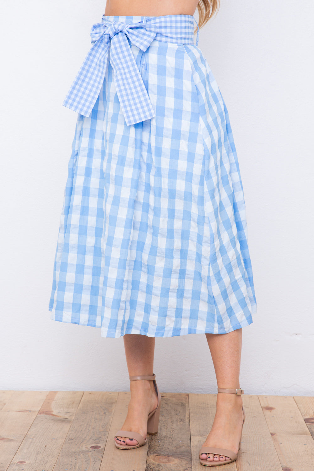 TCH5632C- Gingham High Waist Skirt with Belt/ Pre-packed: S(2) – M(2) – L(2) – 6pcs