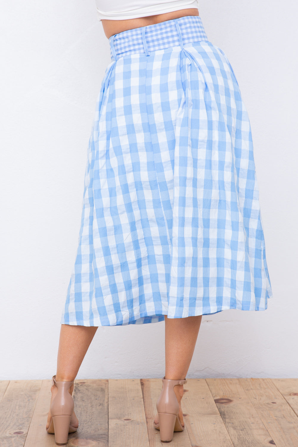 TCH5632C- Gingham High Waist Skirt with Belt/ Pre-packed: S(2) – M(2) – L(2) – 6pcs