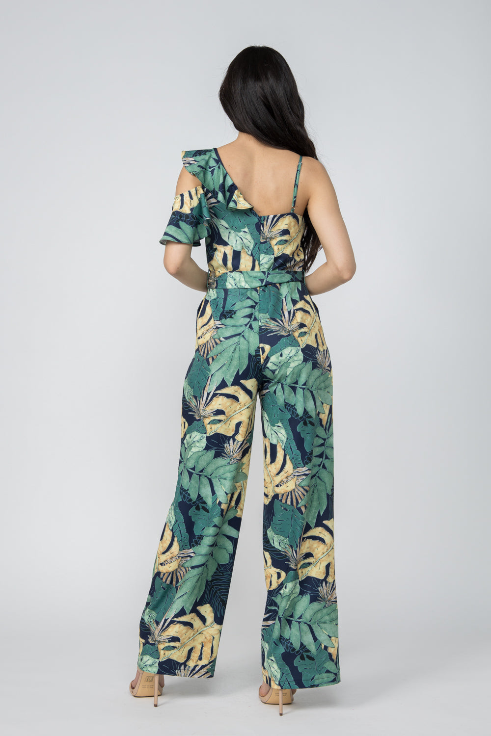 TCH8193- Cold Shoulder Tropical Print Jumpsuit/ Pre-packed: S(2) – M(2) – L(2) – 6pcs