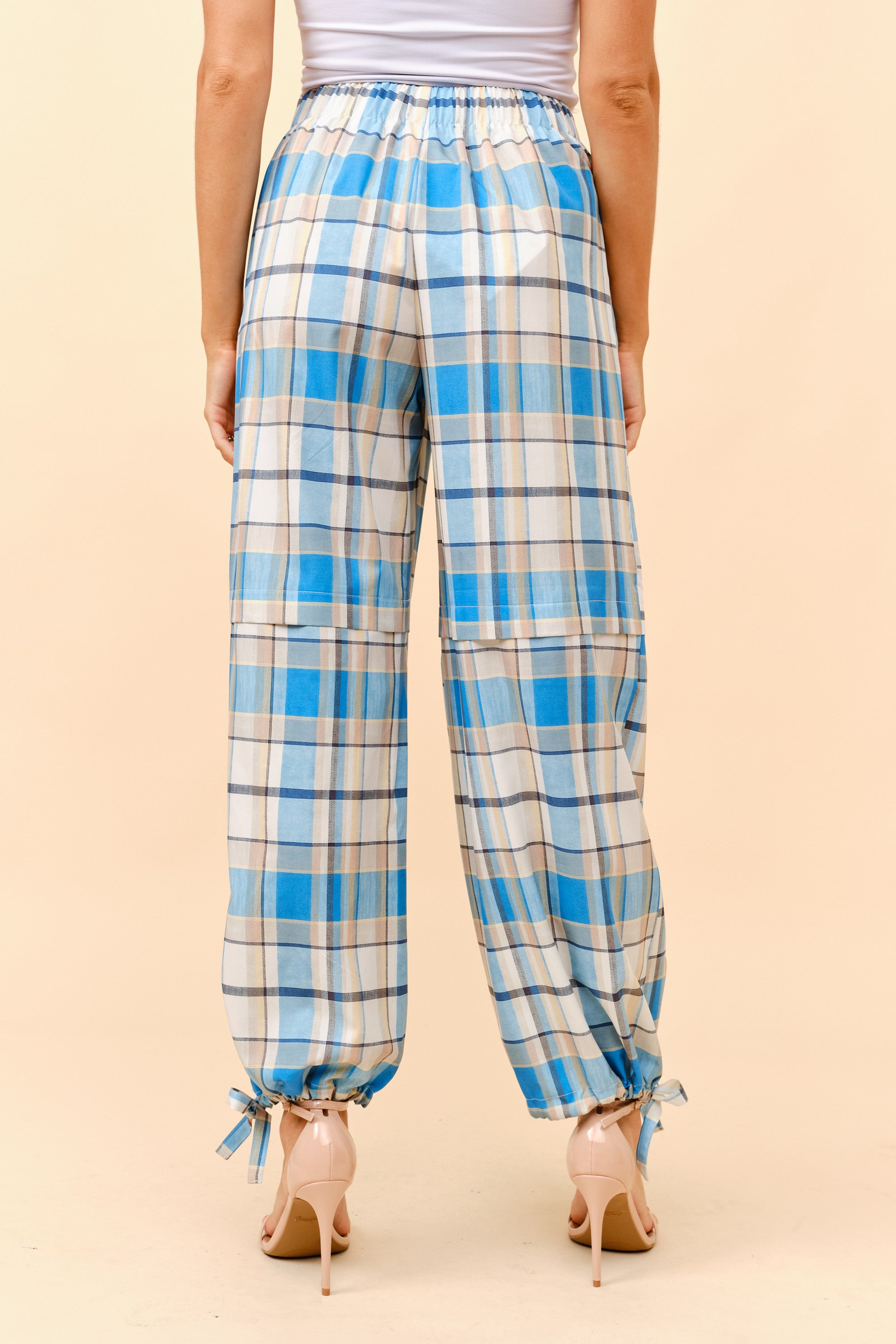 TCH0087- Plaid Cargo Pants with Ankle-Tie/ Pre-packed: S(2) – M(2) – L(2) – 6pcs
