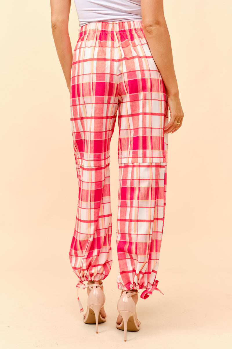 Plaid Cargo Pants with Ankle-Tie