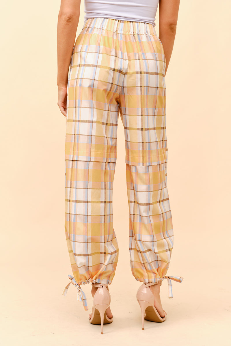 Plaid Cargo Pants with Ankle-Tie