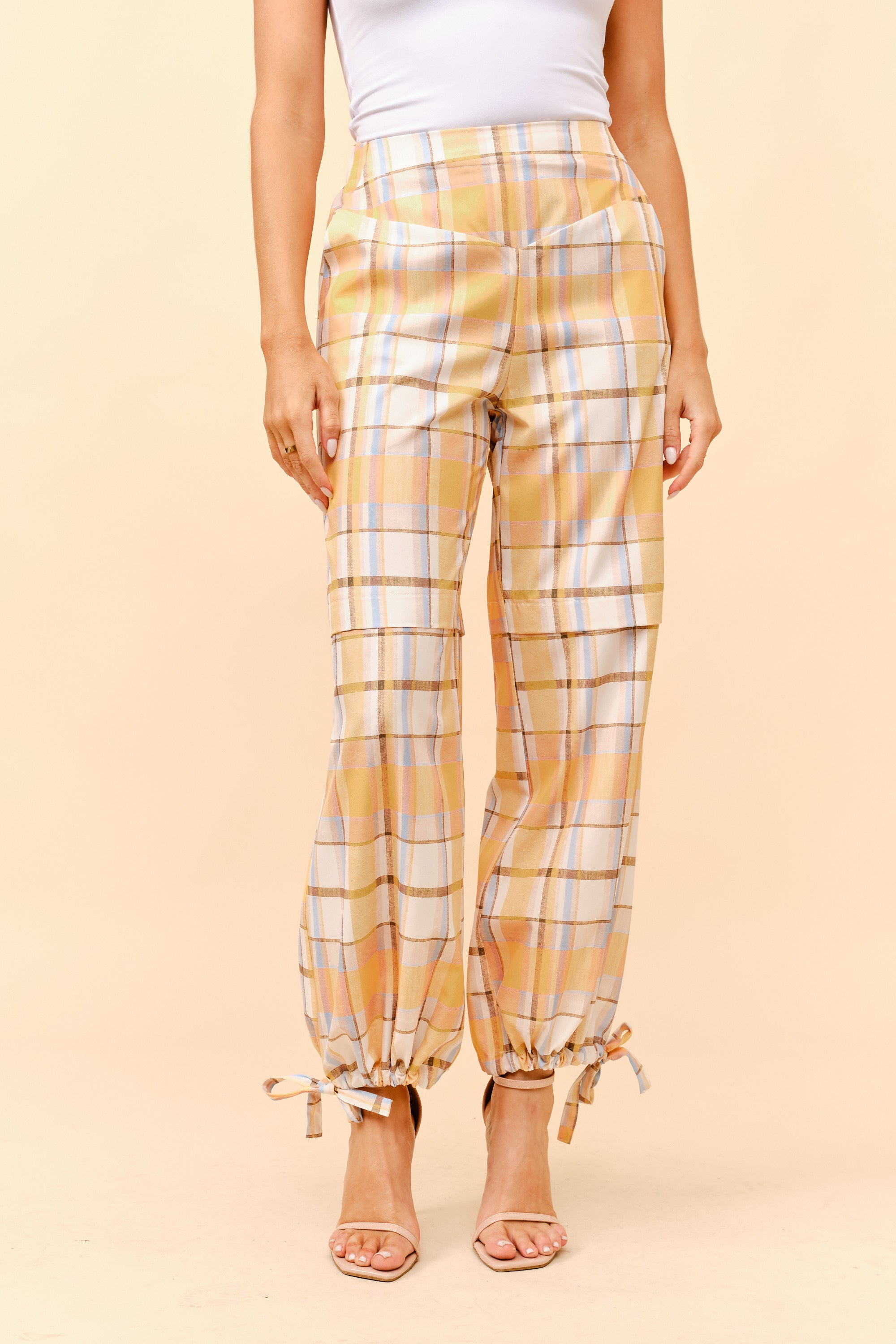 TCH0087- Plaid Cargo Pants with Ankle-Tie/ Pre-packed: S(2) – M(2) – L(2) – 6pcs
