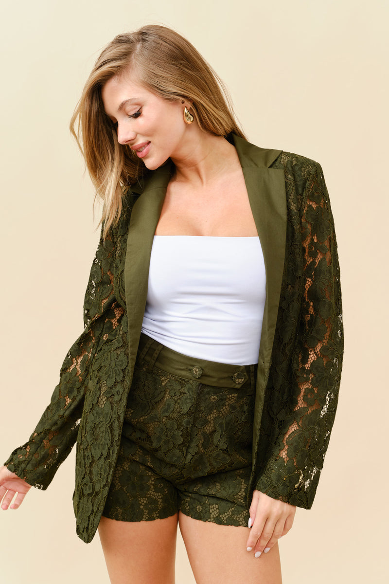 Lace Blazer & Shorts Set