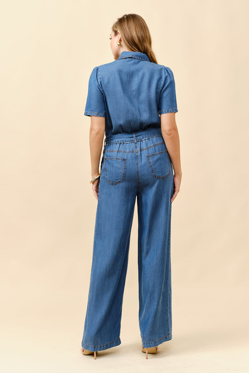TCS2539- Lightweight denim belted jumpsuit