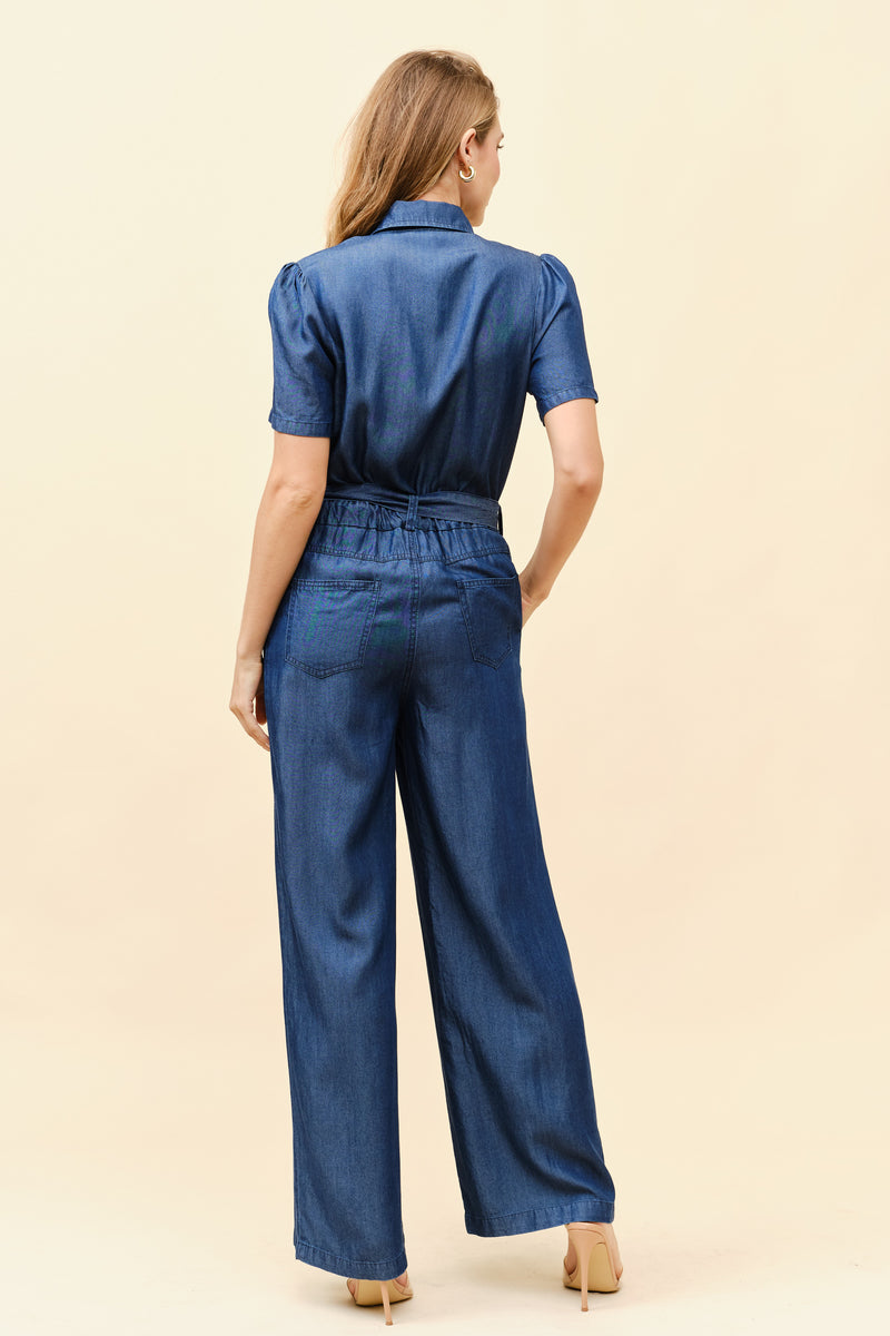 TCS2539- Lightweight denim belted jumpsuit