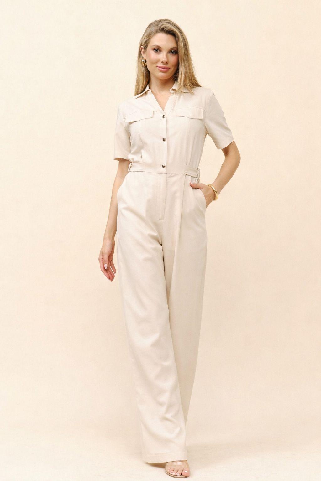 TCS2682- Button-Front Jumpsuit/ Pre-packed: S(2) – M(2) – L(2) – 6pcs