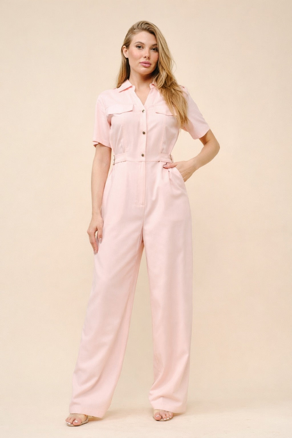 TCS2682- Button-Front Jumpsuit/ Pre-packed: S(2) – M(2) – L(2) – 6pcs