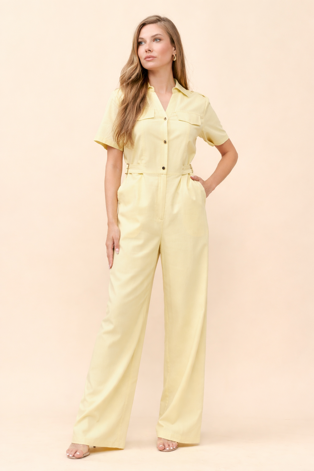 TCS2682- Button-Front Jumpsuit/ Pre-packed: S(2) – M(2) – L(2) – 6pcs